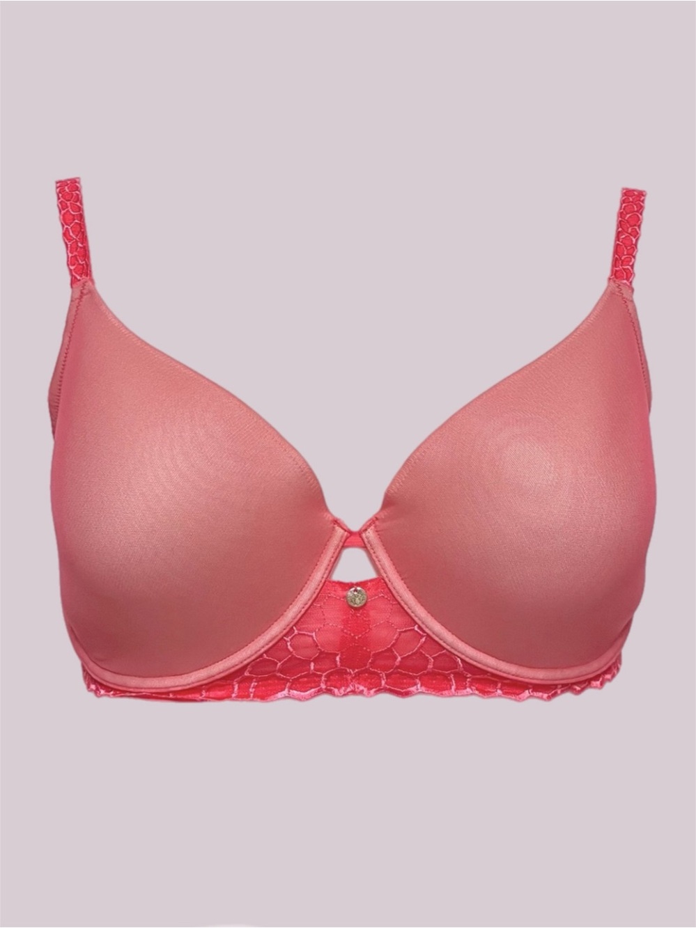 Natori Showcase Bra 38DDD 38F Coral Full Coverage Contour Underwire T-Shirt